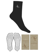 The 3/4 Crew Sock - Black - The Refinery Fitness Studio - Top Logo - EMB - White - Hexagon Grip - White