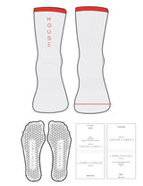 The 3/4 Crew Sock - White Heather - Lagree House - Red Stripes - Top Front & Back Logo - Printed - Red - Hexagon Grip - Transparent
