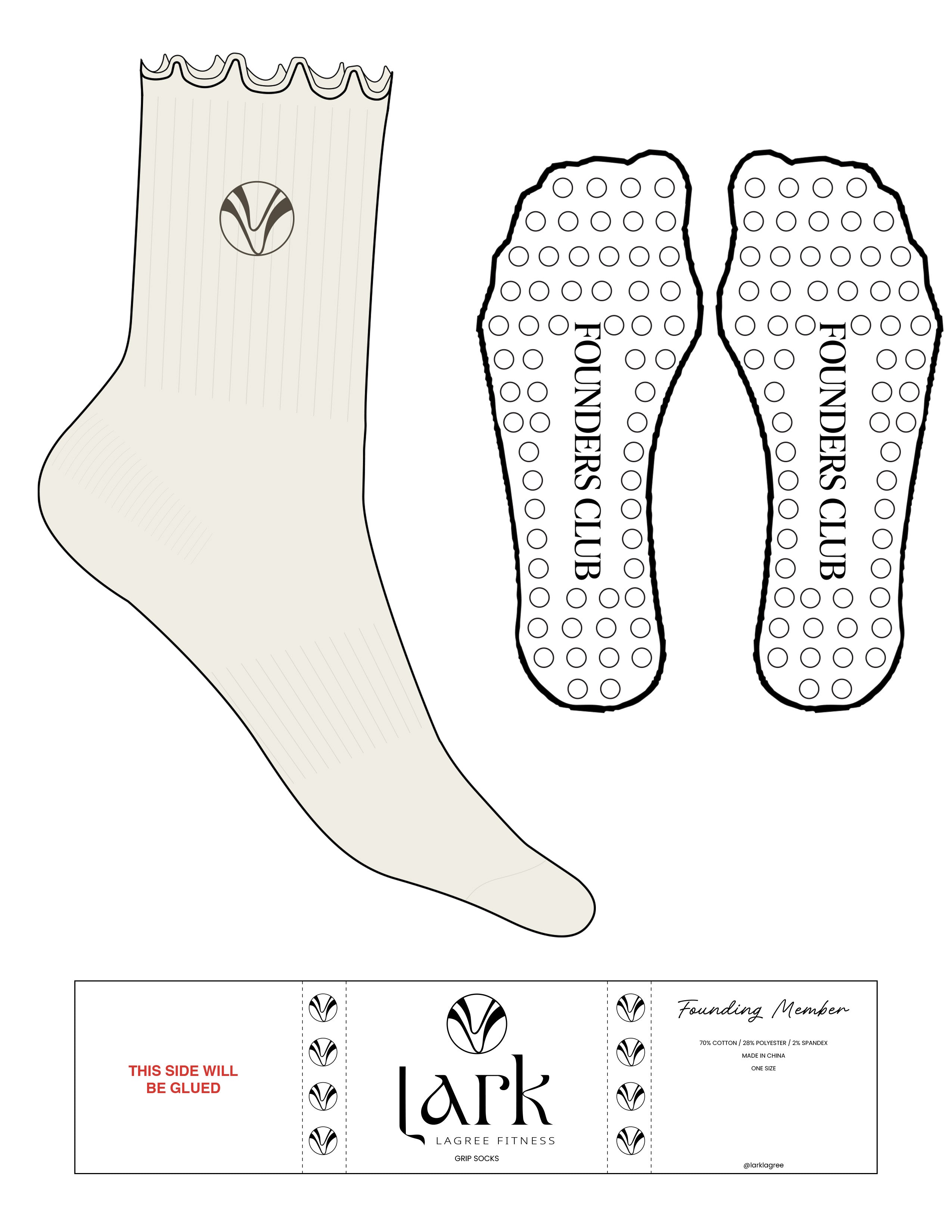 The 3/4 Crew Sock - Marshmallow - Pure Movement LARK - Top Logo - EMB - Umber - Circle Grip - Umber