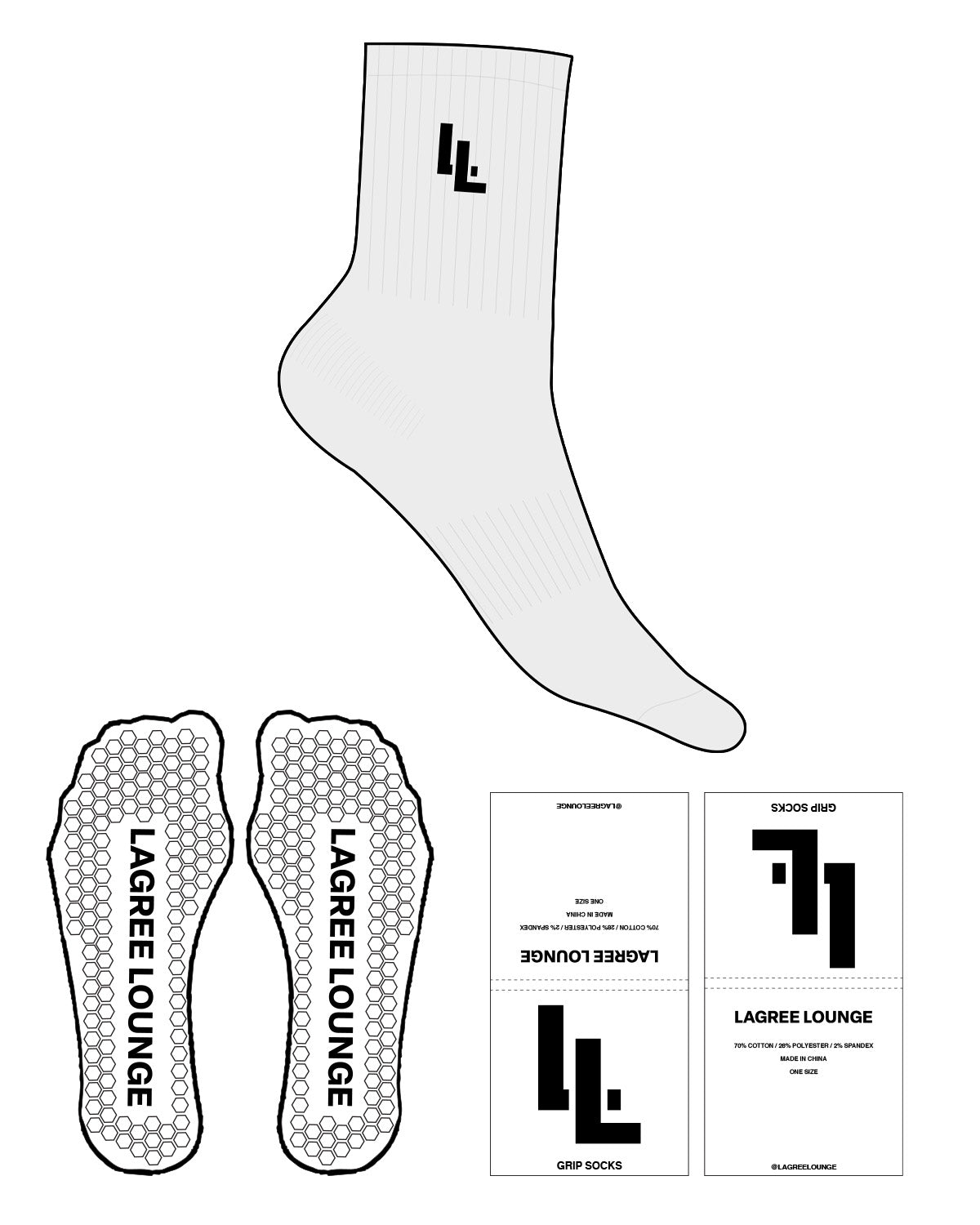 The 3/4 Crew Sock - Heather - Lagree Lounge - Double L - Black - Hexagon Grip Shape - Black