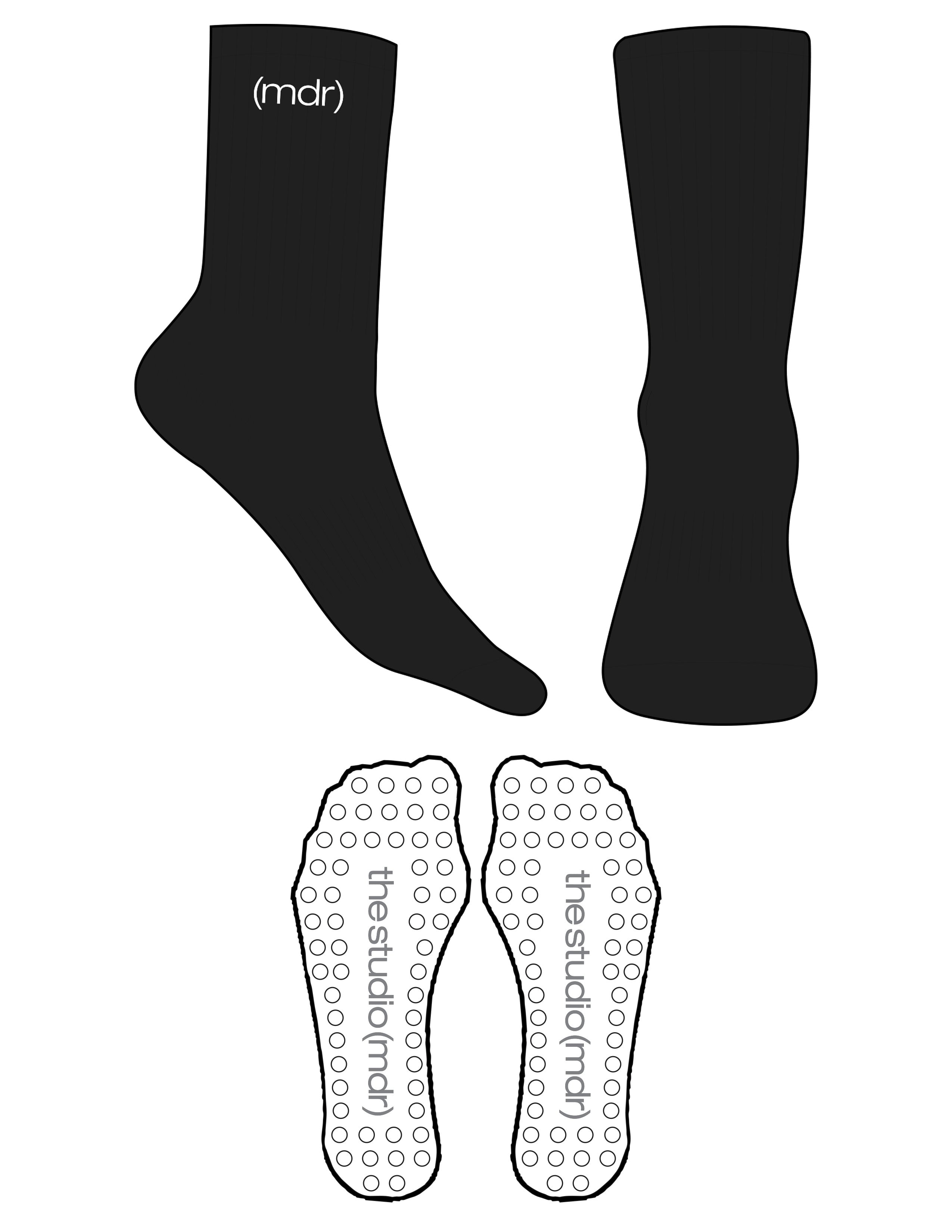 The Crew Sock - Black - The Studio MDR - Top Logo EMB - White - Circle Grip - White