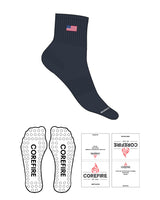 The 1/2 Crew Sock - Navy - Corefire - Top Center - Flag Patch - Bottom Text - Black - Circle Shape Grip - Transparent