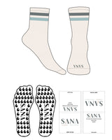 The 3/4 Crew Sock - Off White - Sana Lagree - 2 Strips - Toe Logo - Full Color - Flame Grip - Translucent