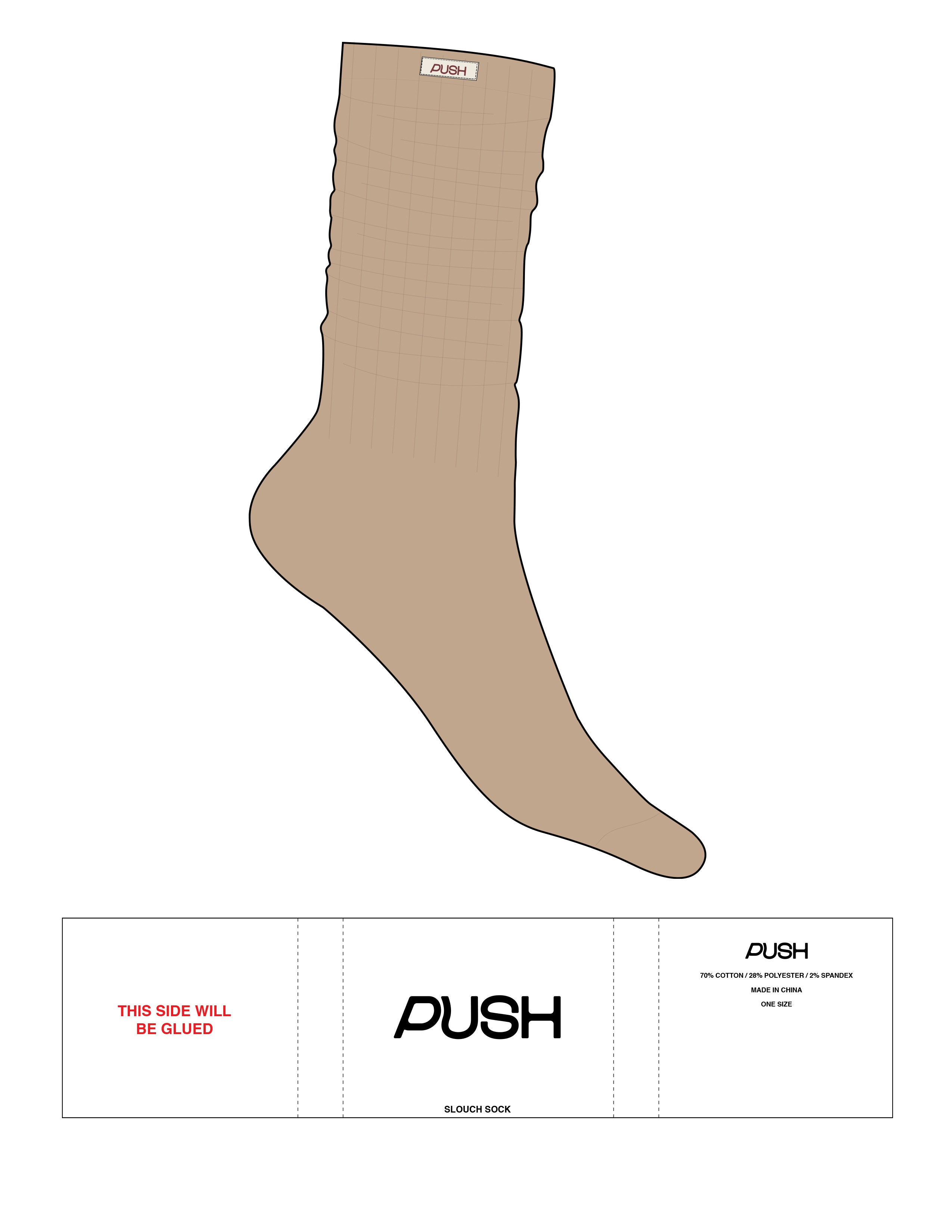 The Slouch Sock - Cuban Sand - Designed by GI - Sew on Tag - Rouge Writing