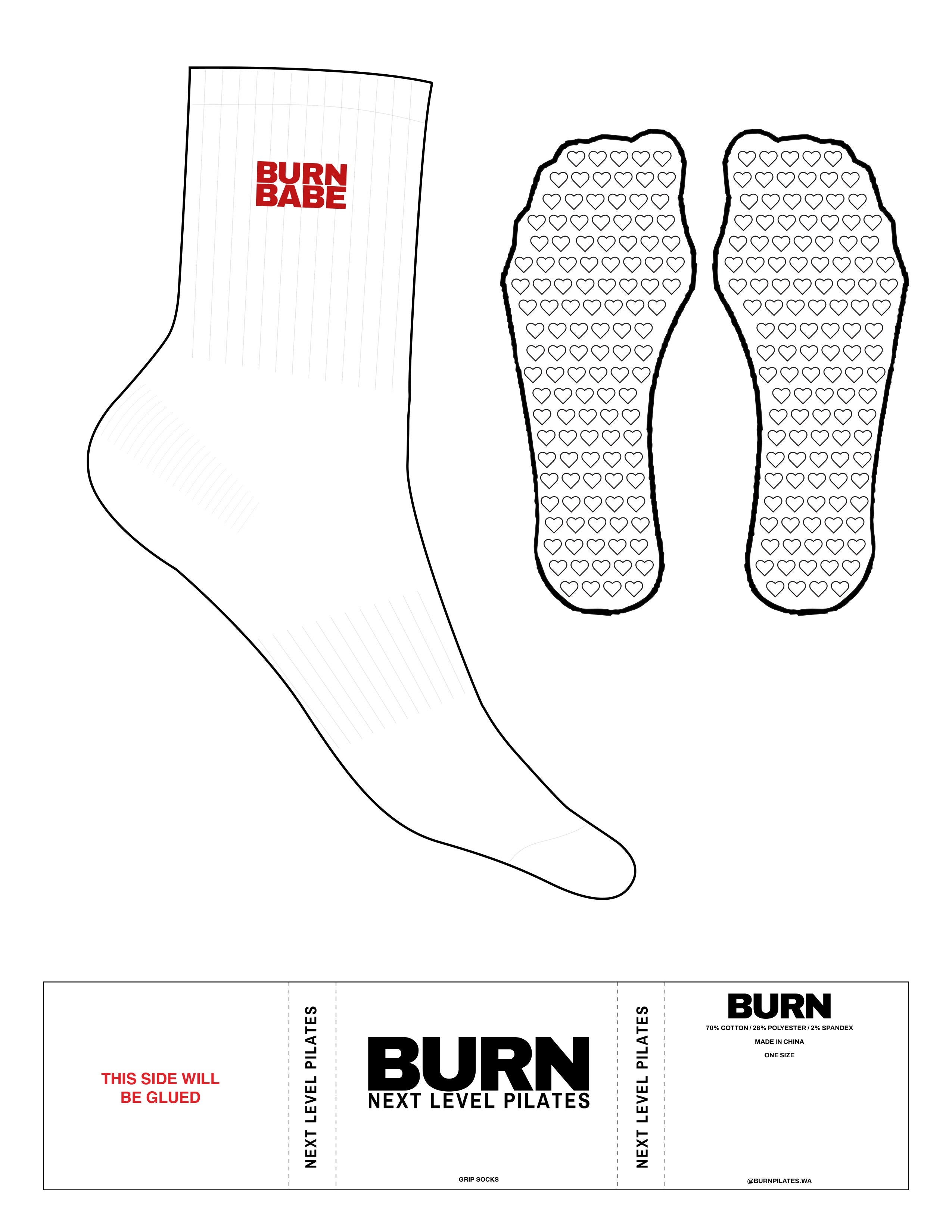 The 3/4 Crew Sock - White - Burn Next Level - Top Logo Stacked - Embroidered - Red - Circle Grip - Red