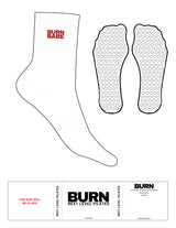 The 3/4 Crew Sock - White - Burn Next Level - Top Logo Stacked - Embroidered - Red - Circle Grip - Red