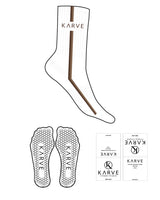 The Crew Sock - White - Karve - Top Logo & Lining - Printed - Full Color - Hexagon Grip - Brown