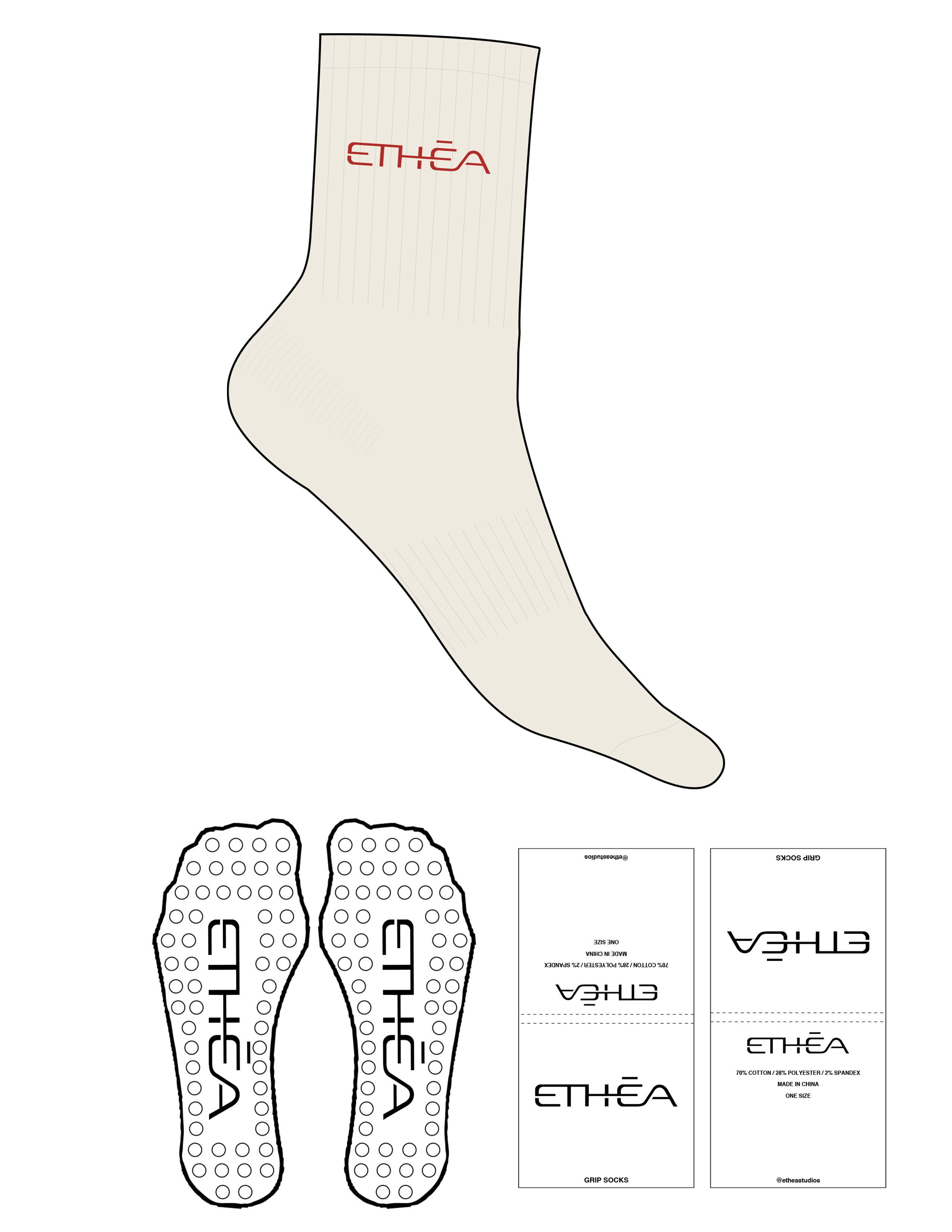 The 3/4 Crew Sock - Off White - ETHEA - Top Logo - Embroidered - Red - Circle Grip - Transparent