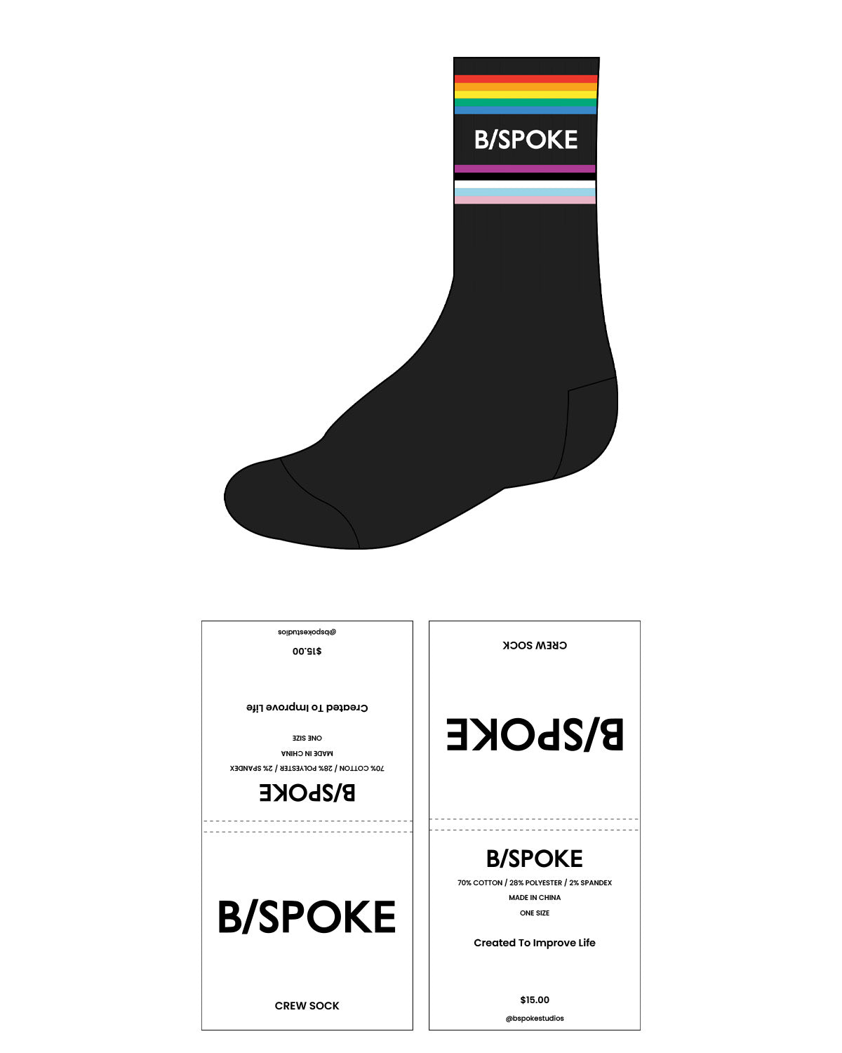 The Crew Sock - Black - BSPOKE - 10 Lines - Text in Between Lines - Full Color