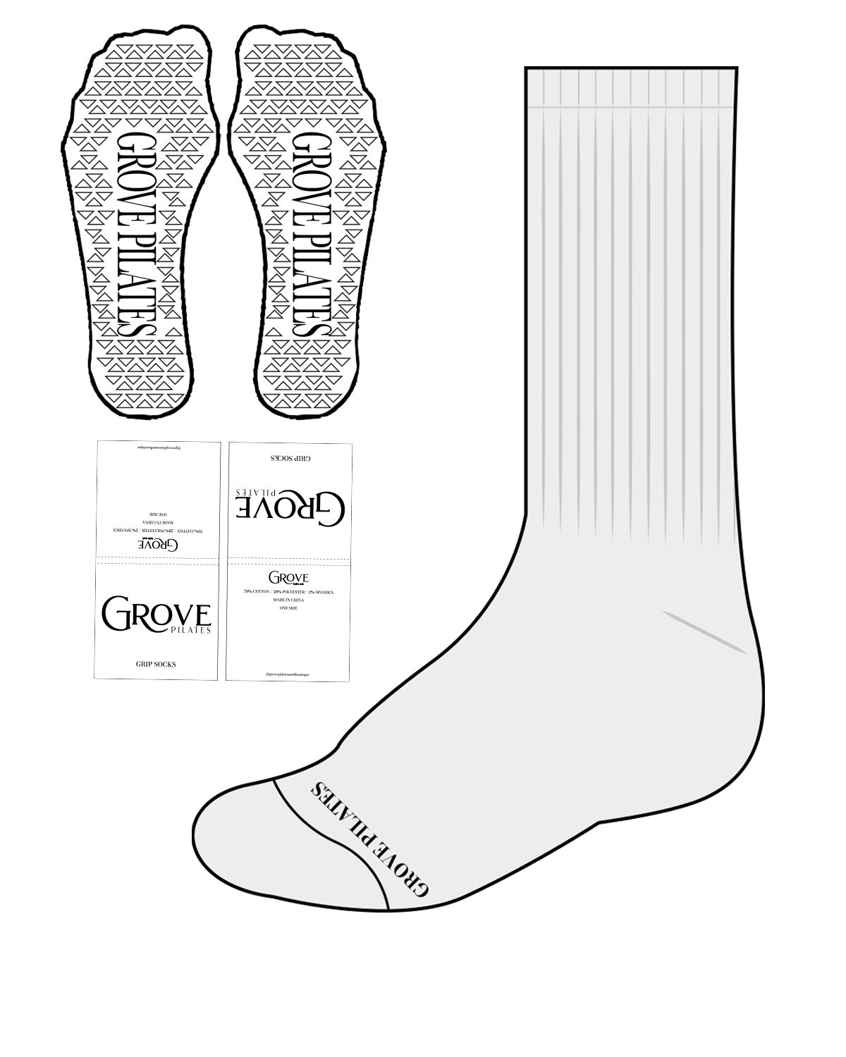 The Slouch Sock - Gray - Grove Pilates - Toe Center - Black - Transparent Grip