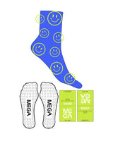 The 3/4 Crew Sock - Blue - Mega NJ - Smiley - Logo - Neon - Circle Grip - Neon