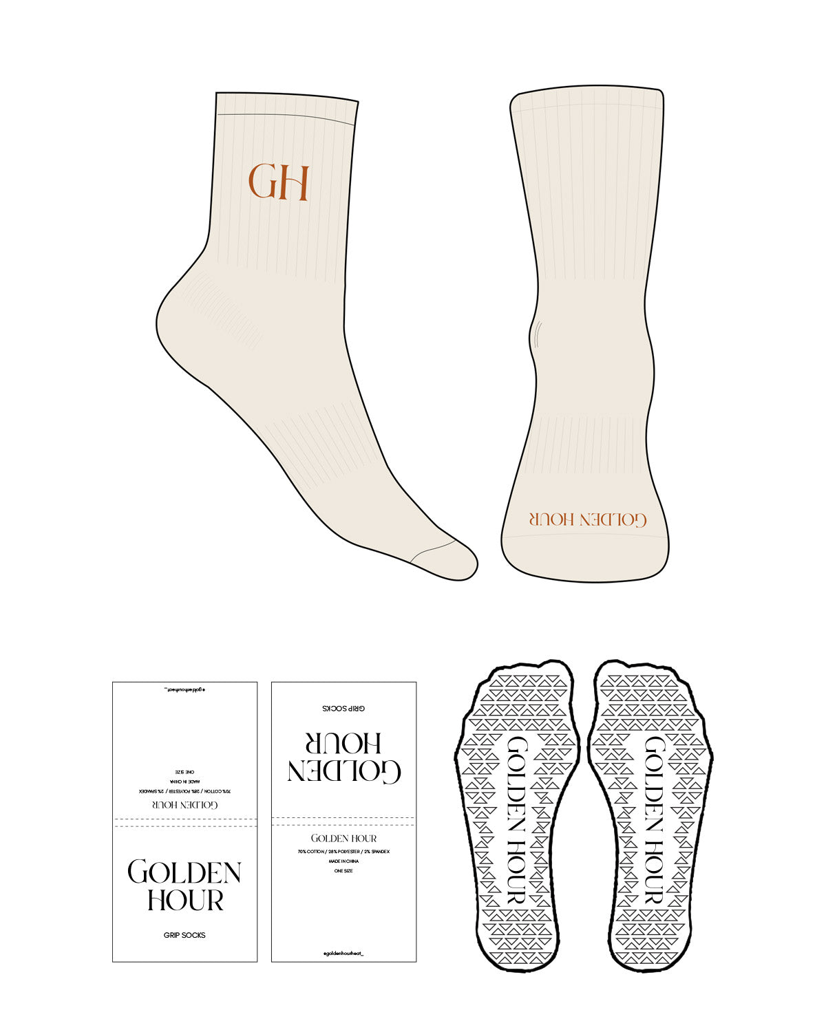 The 3/4 Crew Sock - Sand - Golden Hour - Top & Front Logo - Embroidered - Orange - Triangle Shape Grip - Transparent