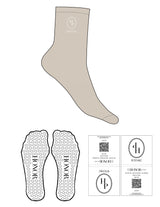 The 3/4 Crew Scallop Sock - Sand - Honor Pilates- Top Logo Stacked - EMB - Off White - Circle Grip - Transparent