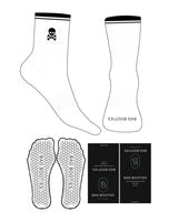 The Crew Sock - White - Booties - 2 Stripe - Toe - Printed - Skull & Bones - Embroidered - Black - Hexagon Grip - Black