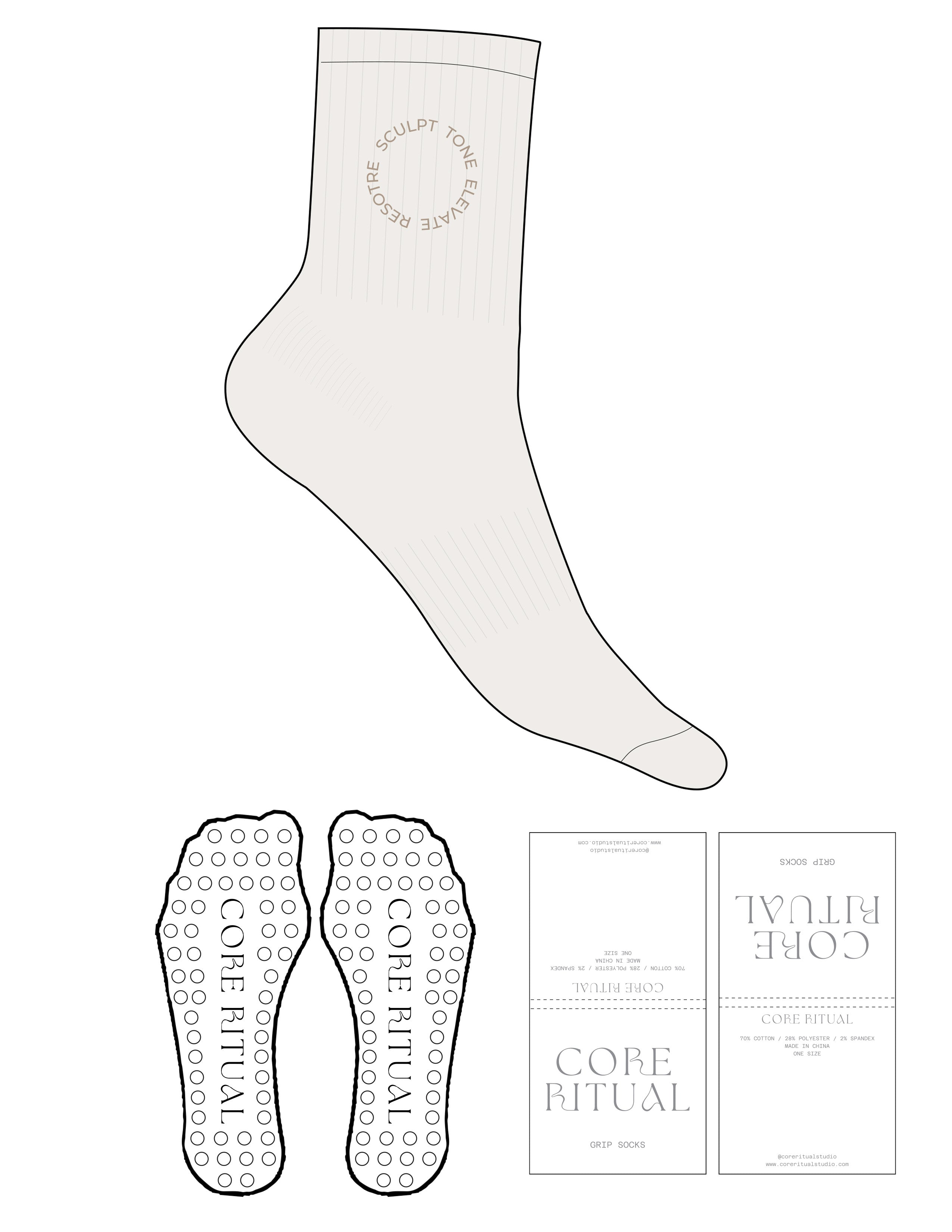 The 3/4 Crew Sock - Cloud Dancer - Core Ritual - Top Logo Round - EMB - Oat Milk - Circle Grip - Oat Milk
