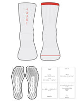 The 3/4 Crew Sock - White Heather - Lagree House - Red Stripes - Top Front & Back Logo - Printed - Red - Hexagon Grip - Transparent
