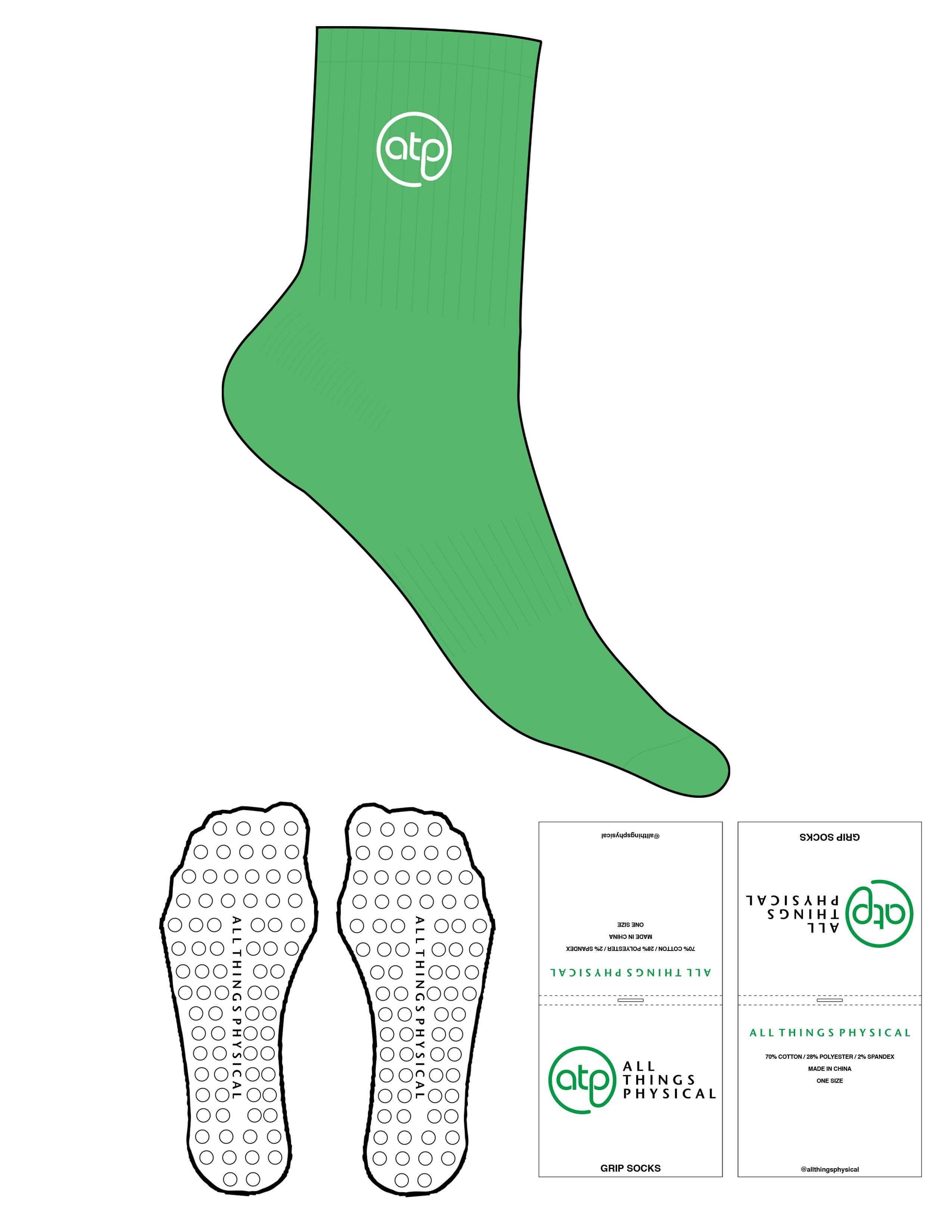The 3/4 Crew Sock - Emerald - ATP - Top Logo Round - EMB - White - Circle Grip - Transparent