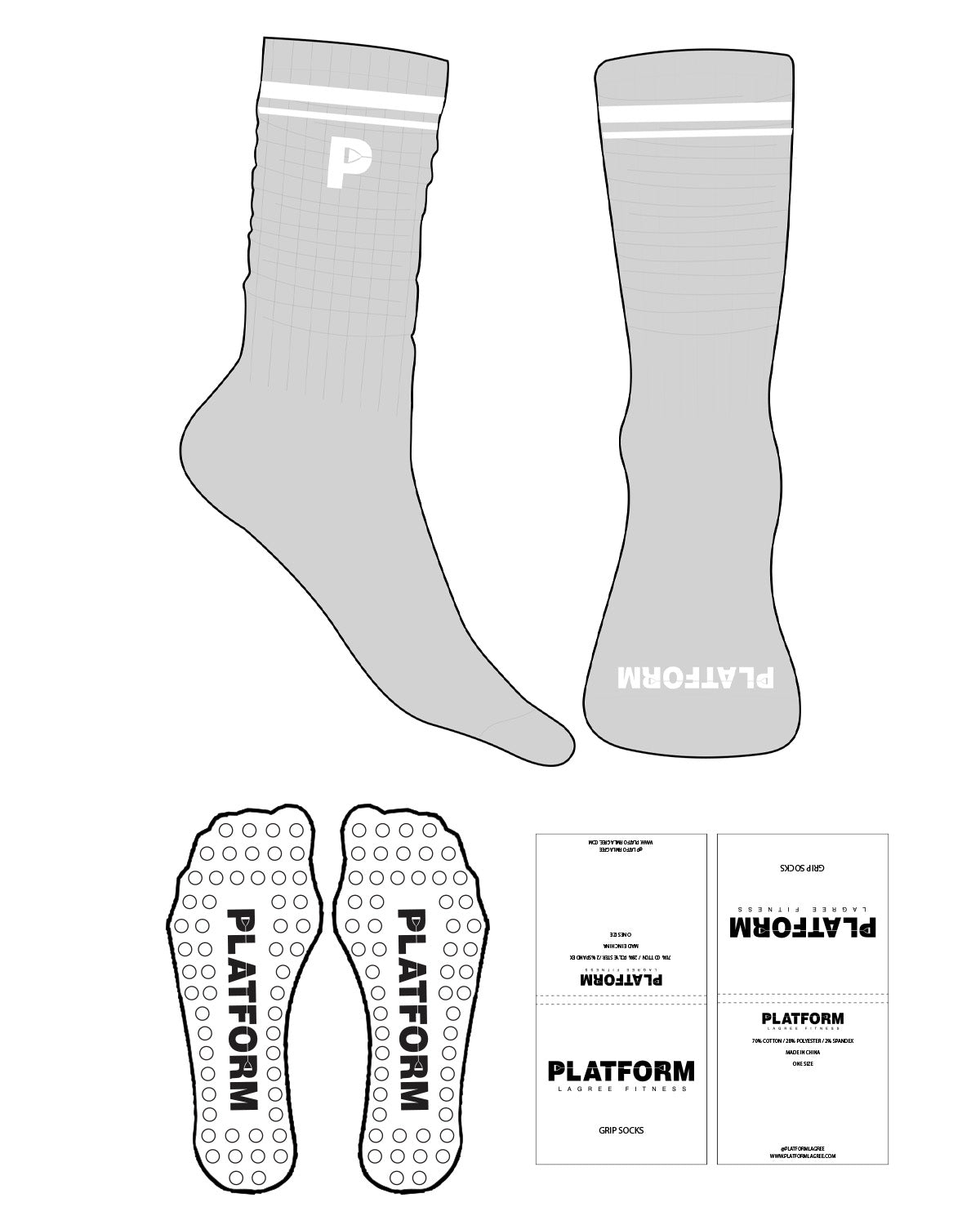 The Slouch Sock - Heather - Platform -  Stripe & Toe Logos - Embroidered - White  - Heart Shape Grip - Translucent