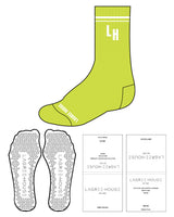 The Crew Sock - Lime - Lagree House - Top 2 Lines - Center "LH" - Bottom Text - Embroidered - White - Triangle Shape Grip - White