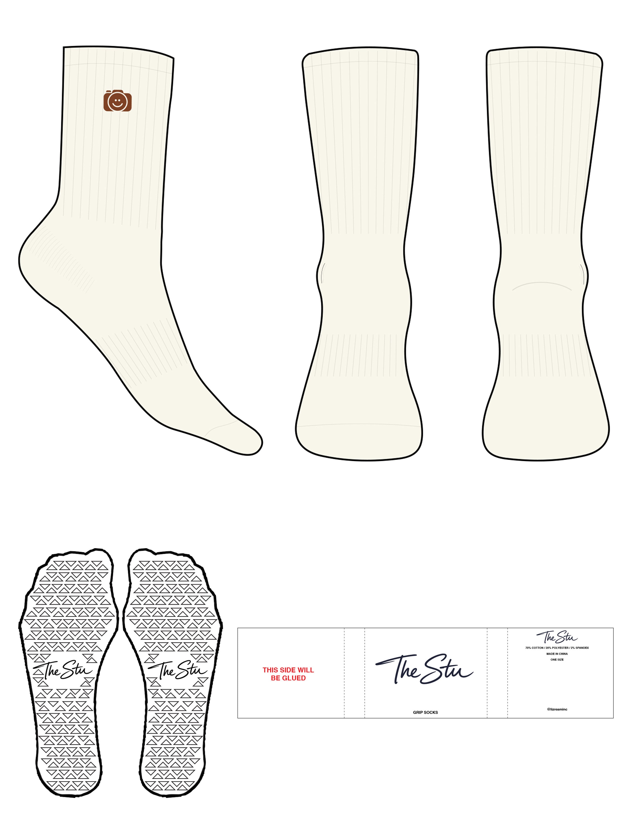 The Crew Sock - Off White - The Stu - Top Logo - EMB - Rust - Triangle Grip - Transparent