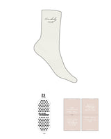 The Crew Sock - Off White - Willow Gripwear - Top Logo Stacked - Embroidered - Flat Ribbing - Black - Circle Grip - Transparent