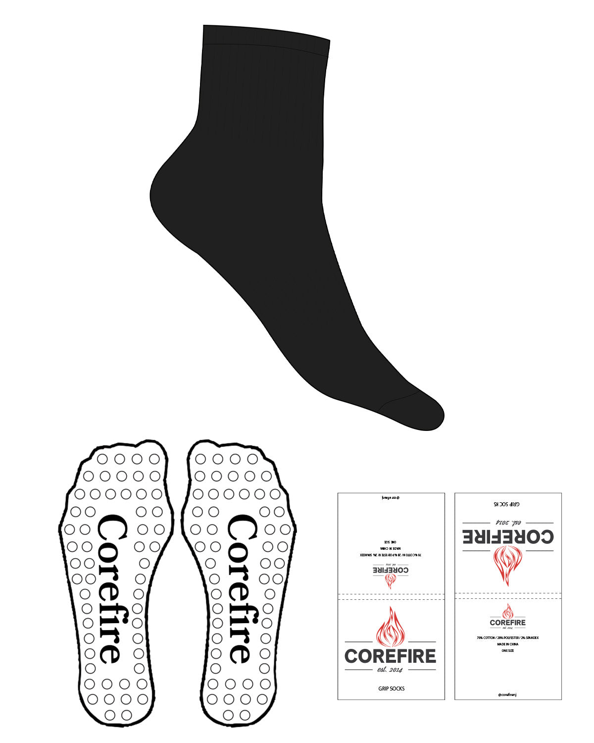 The 1/2 Crew Sock - Black - Corefire - Circle Grip - Black