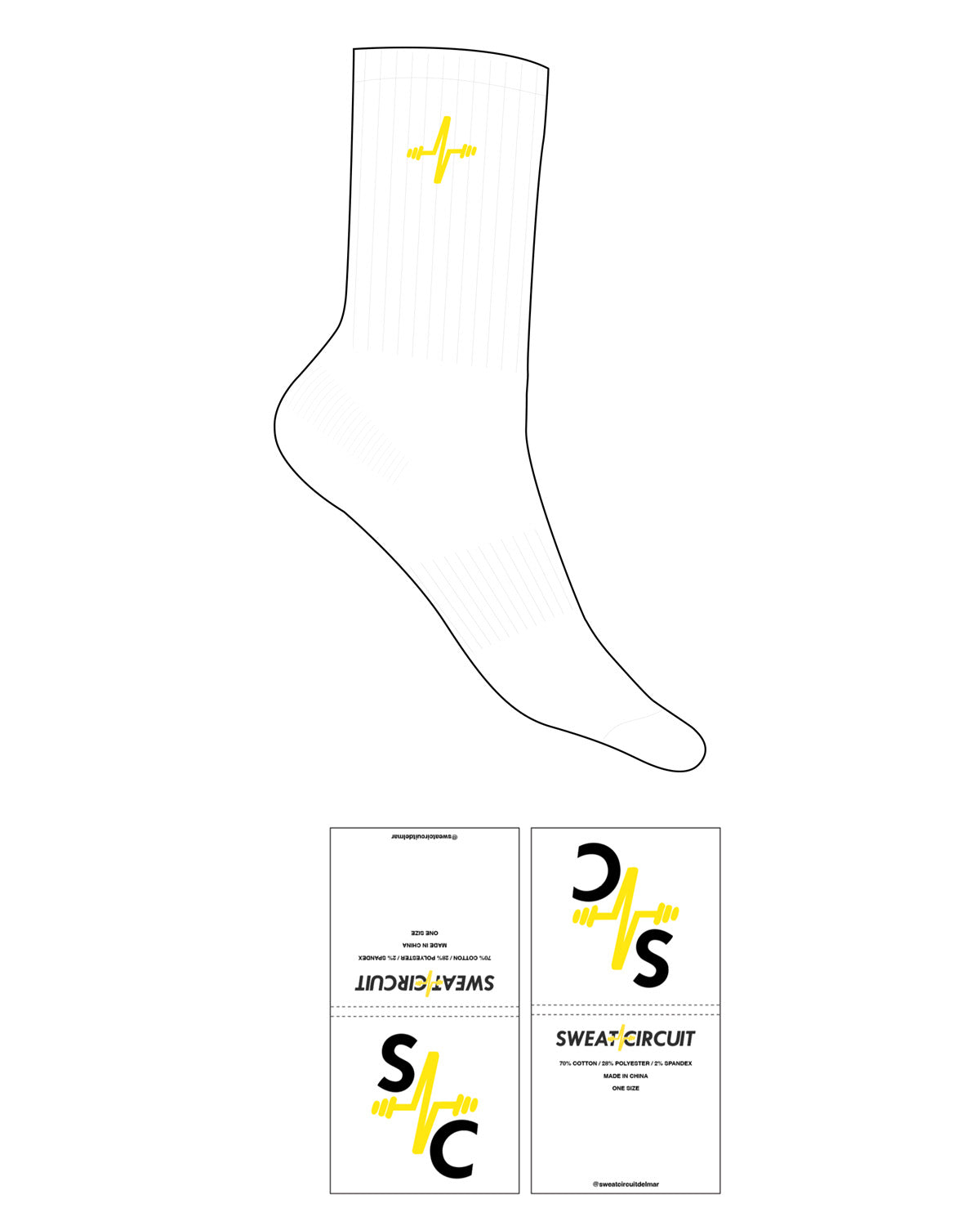 The Crew Sock - White - Sweat Circuit - Top Logo - Circuit - Yellow