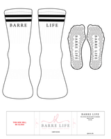 The Crew Sock - White - Barre Life - "2 Strips" - Back Top Logo - Black - Triangle Shape Grip - White