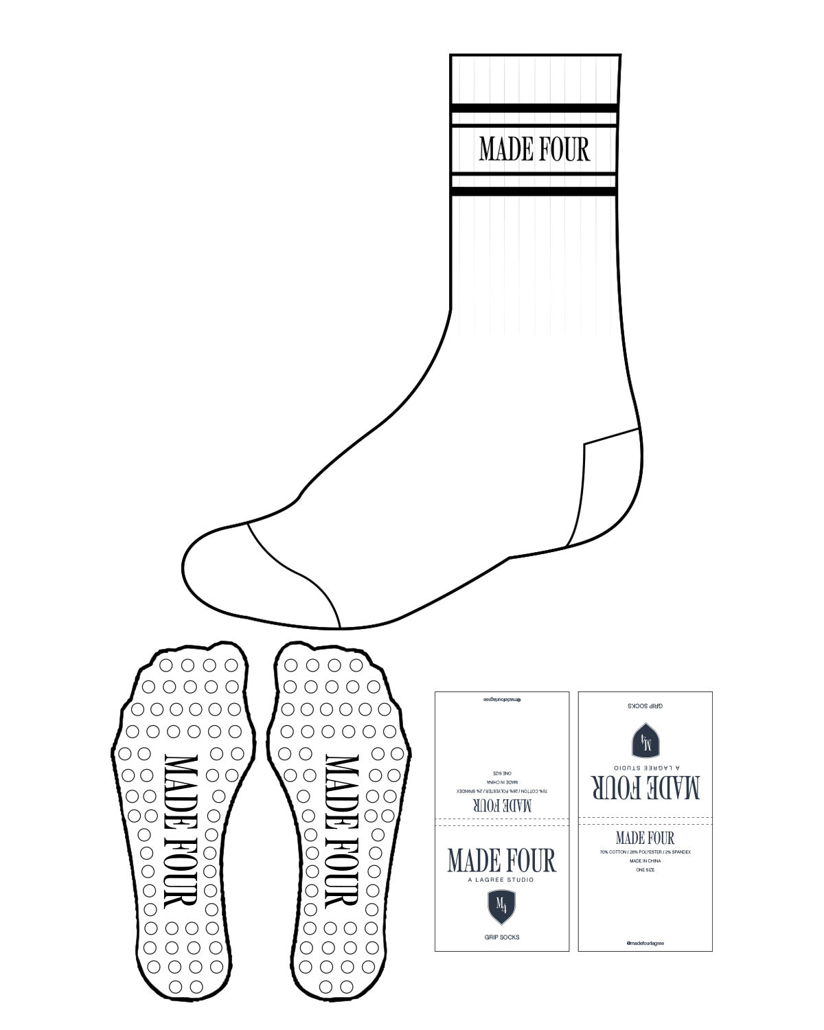 The Crew Sock - White - M4Lagree - Top Lining & Circle Grip - Black