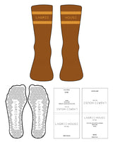 The Crew Sock - Burnt Brown - Lagree House - 2 Lines - Text In Between - Gold - Triangle Shape Grip - Transparent