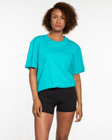 The Mens Tee - Teal - F4Mom-TriValley - Center Chest Stacked & Center Back Stacked - Printed - White