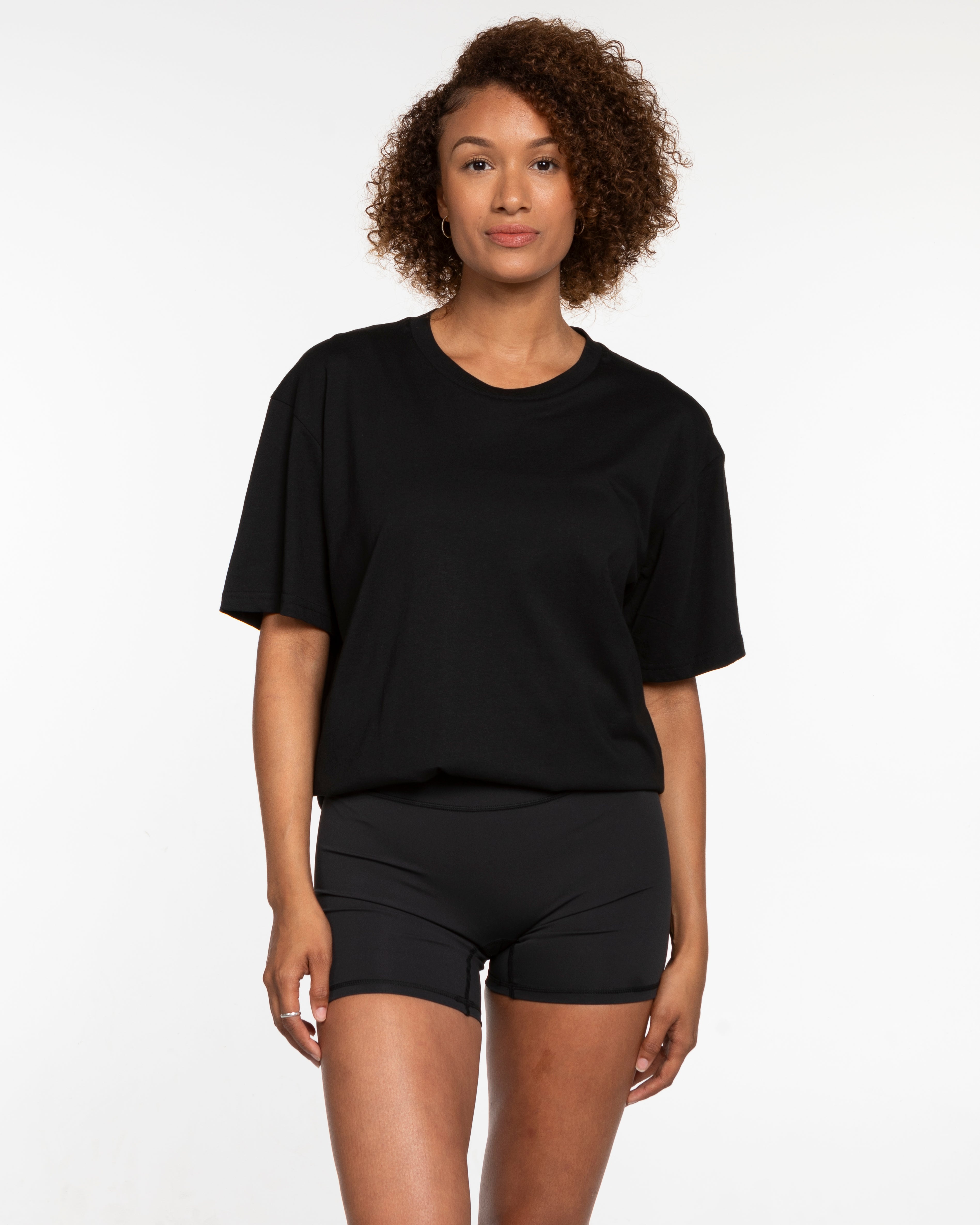 The Mens Tee - Black - Left Chest & Back Center Stacked - White