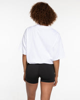 The Mens Heavyweight Tee - Washed White - Ethos Q2 Photoshoot - Left Chest Stacked Logo & Center Back Stacked Logo - Printed - Full Color