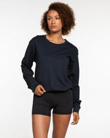 The Mens Long Sleeve - Navy - PLATFORM - Left Chest - Back Stacked - Printed - White