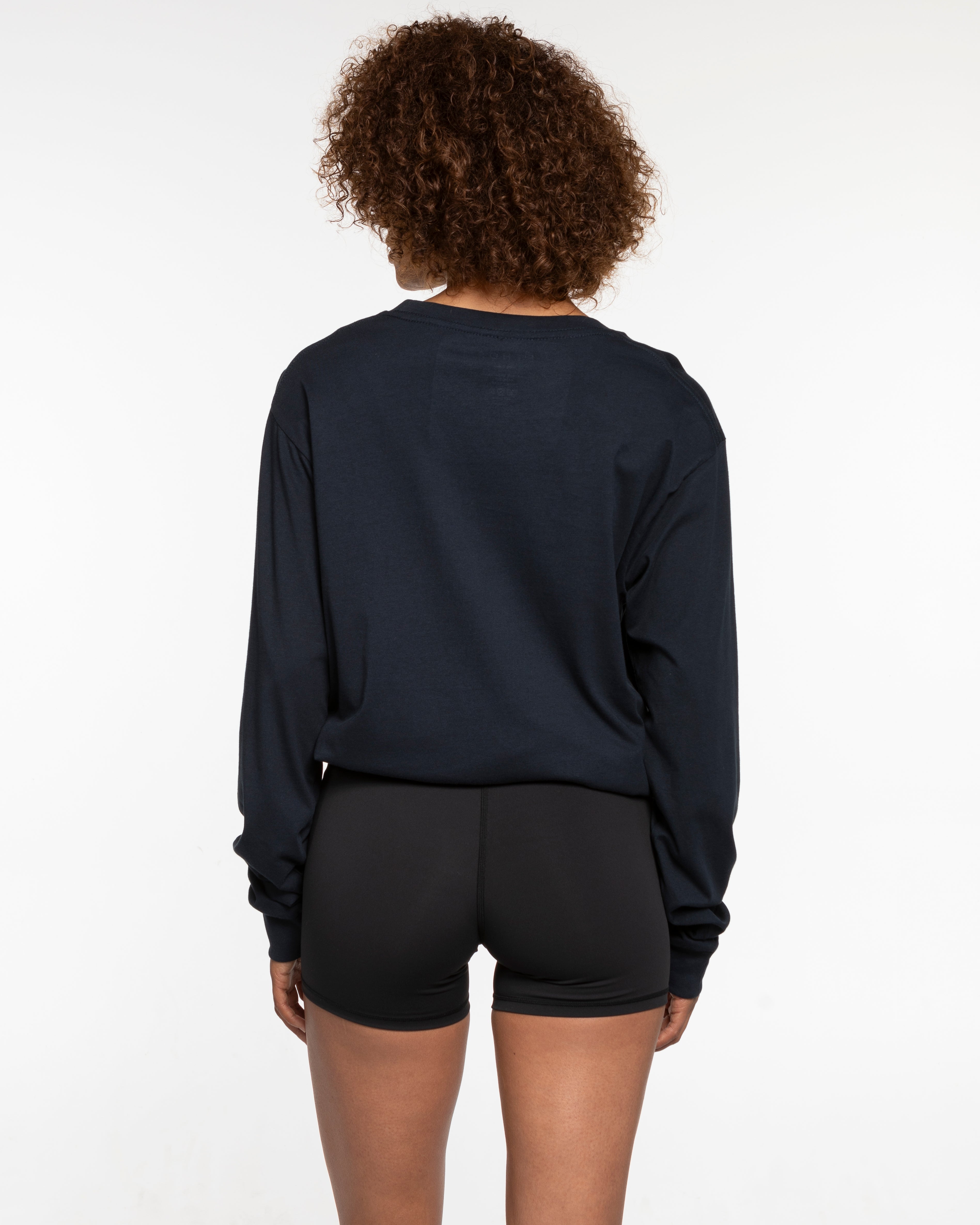 The Mens Long Sleeve - Navy - PLATFORM - Left Chest - Back Stacked - Printed - White