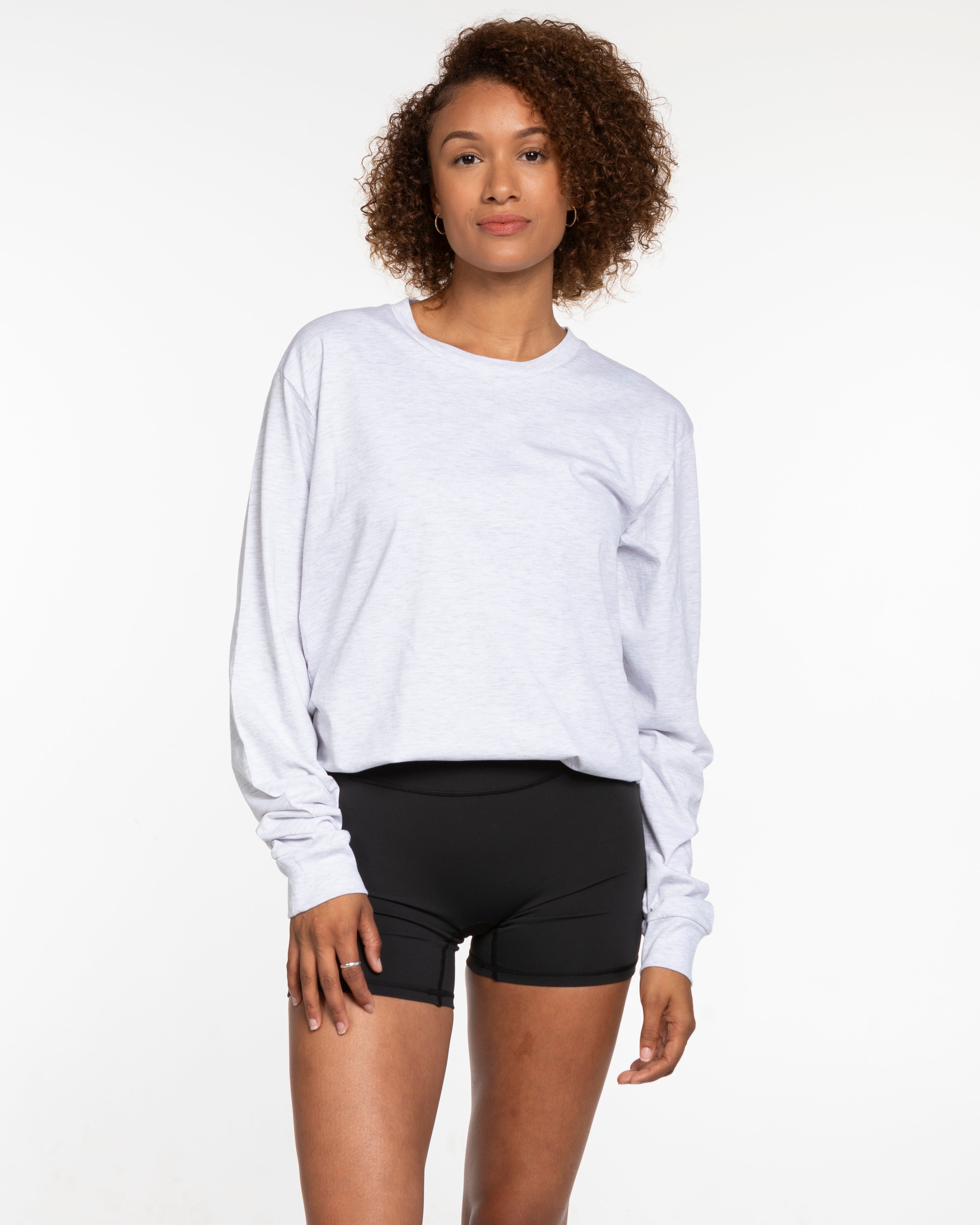 The Mens Long Sleeve - White Heather - P. 360 Oceanside - Center Chest - Back Neckline - Printed - Black