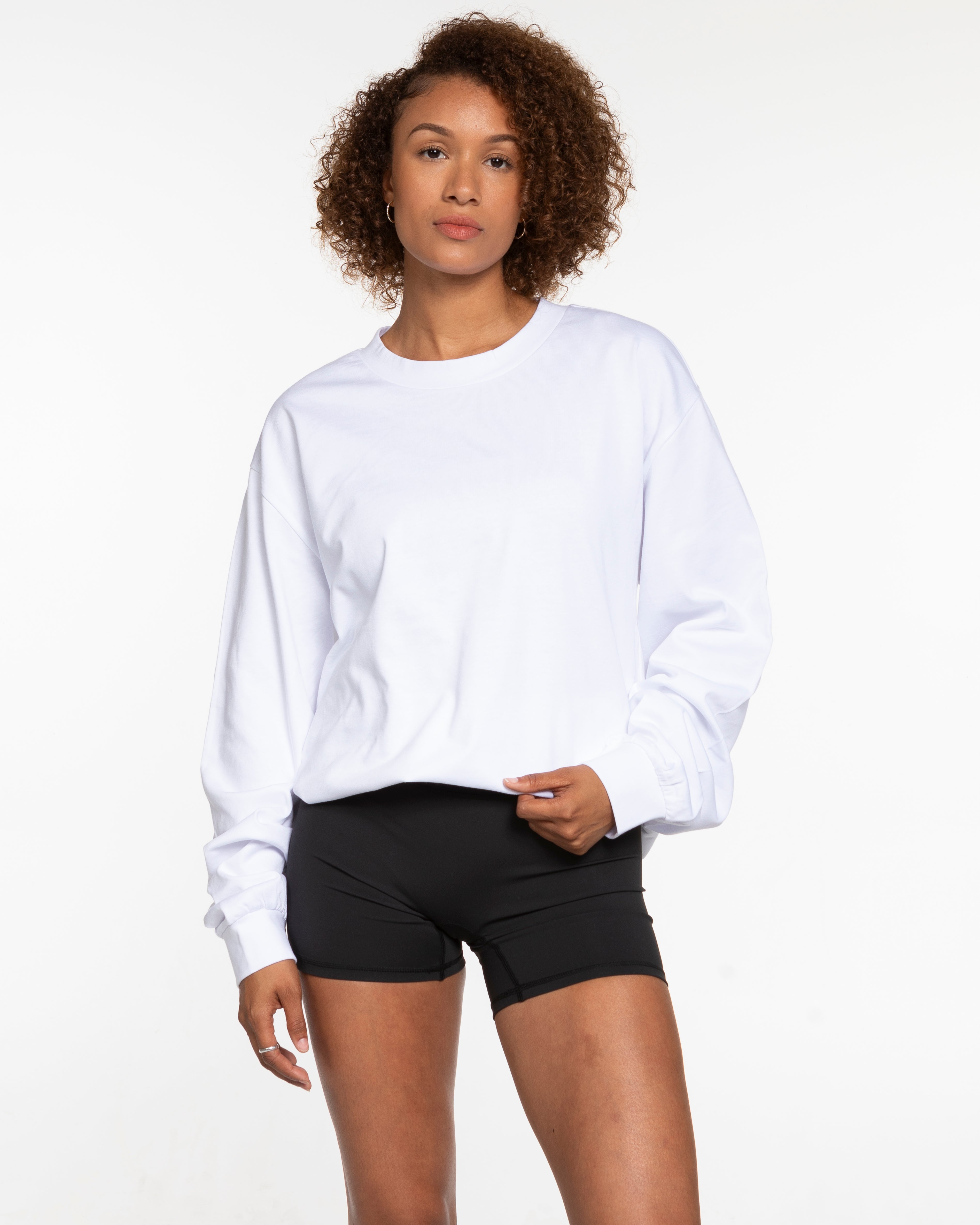 The Mens Heavyweight Long Sleeve - White - Core Reform - Center Chest Stacked - Printed - Dark Khaki