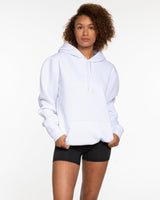 The Mens Classic Hoodie - White - Reform Studios - Right Sleeve Vertical & Center Back - Printed - Teal