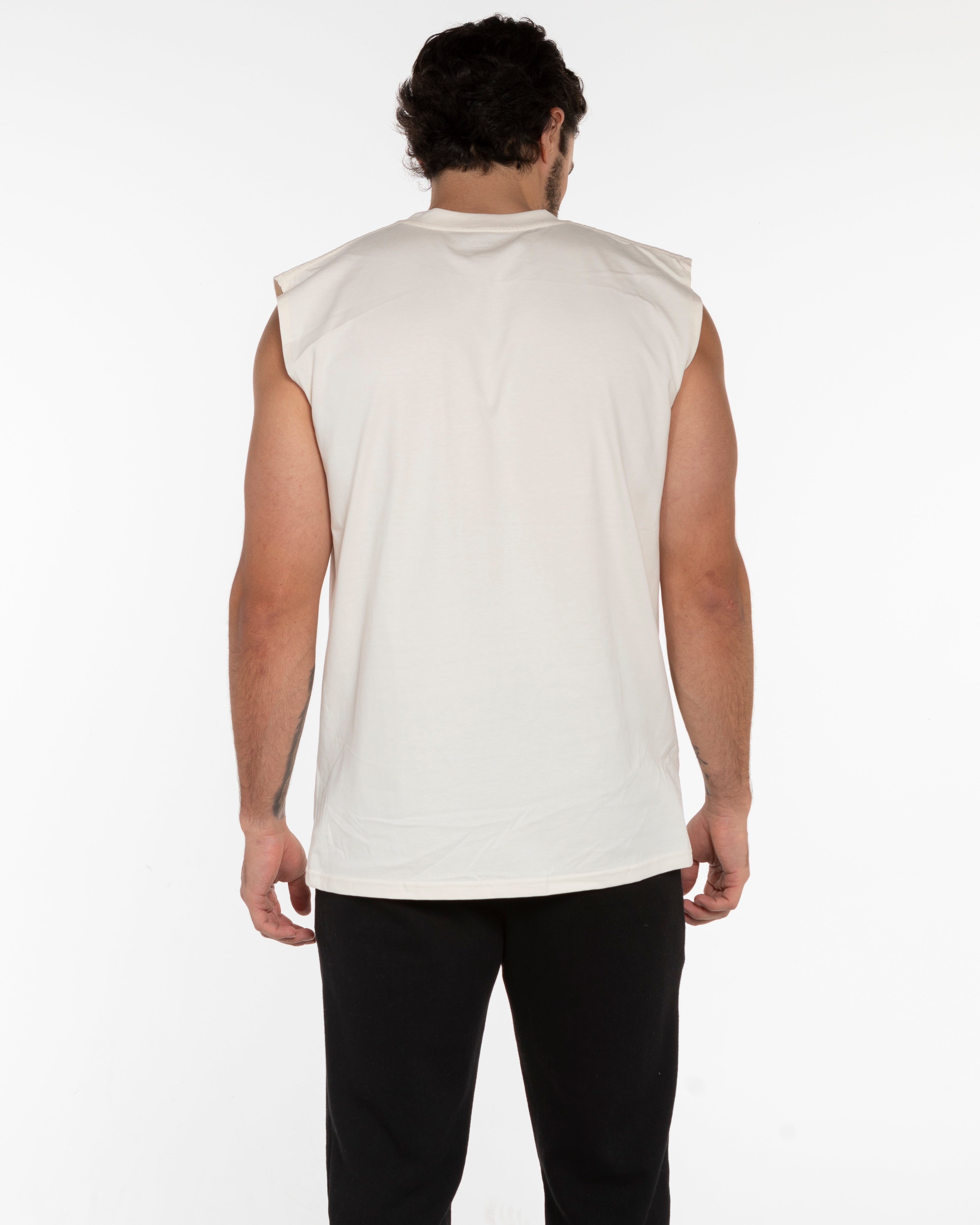 The Mens Tank - Off White - Heat Bootcamp - Center Chest & Back Neckline - Black