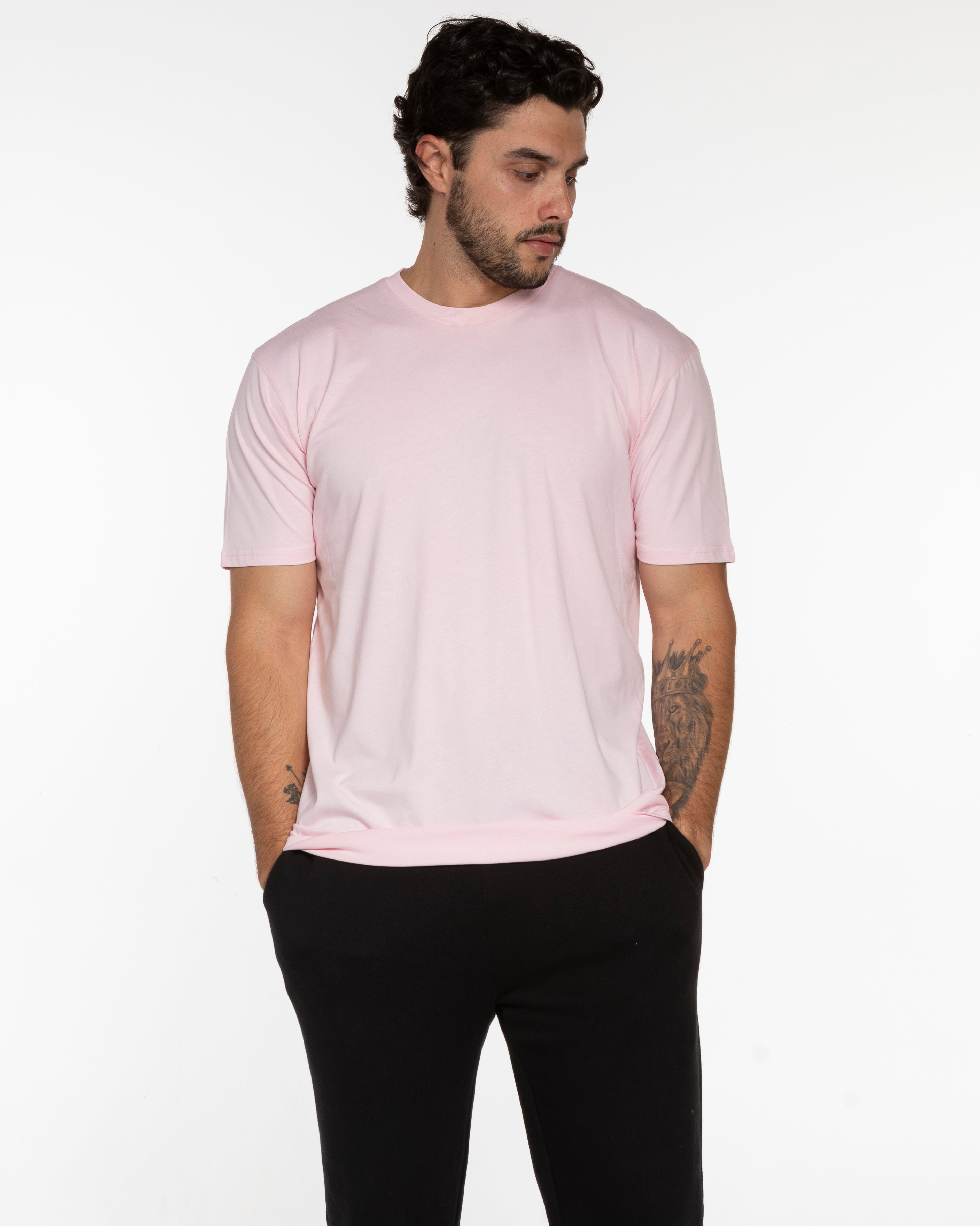 The Mens Tee - Pink - Fit Results - Center Chest & Back Neckline - Full Color