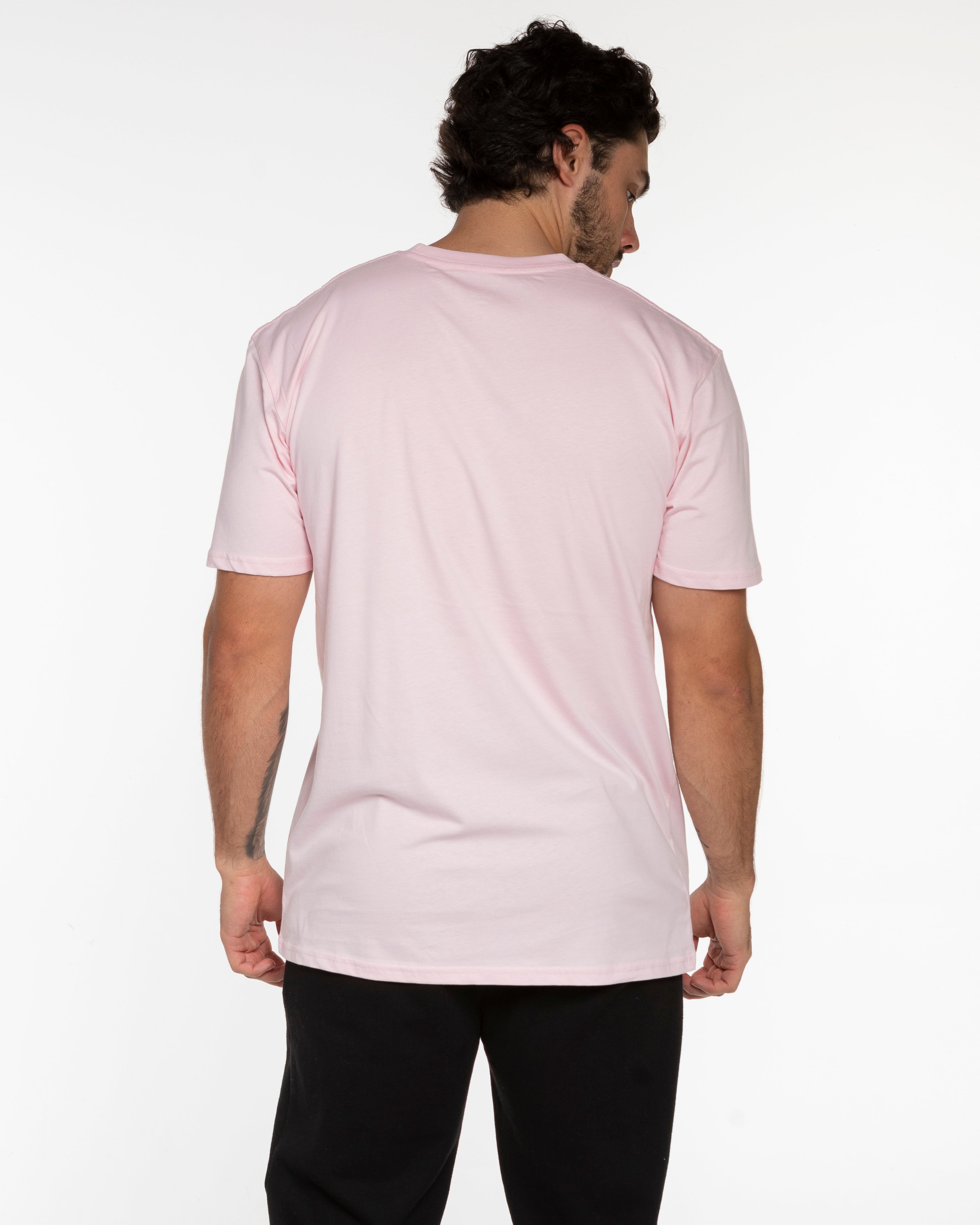 The Mens Tee - Pink - Fit Results - Center Chest & Back Neckline - Full Color