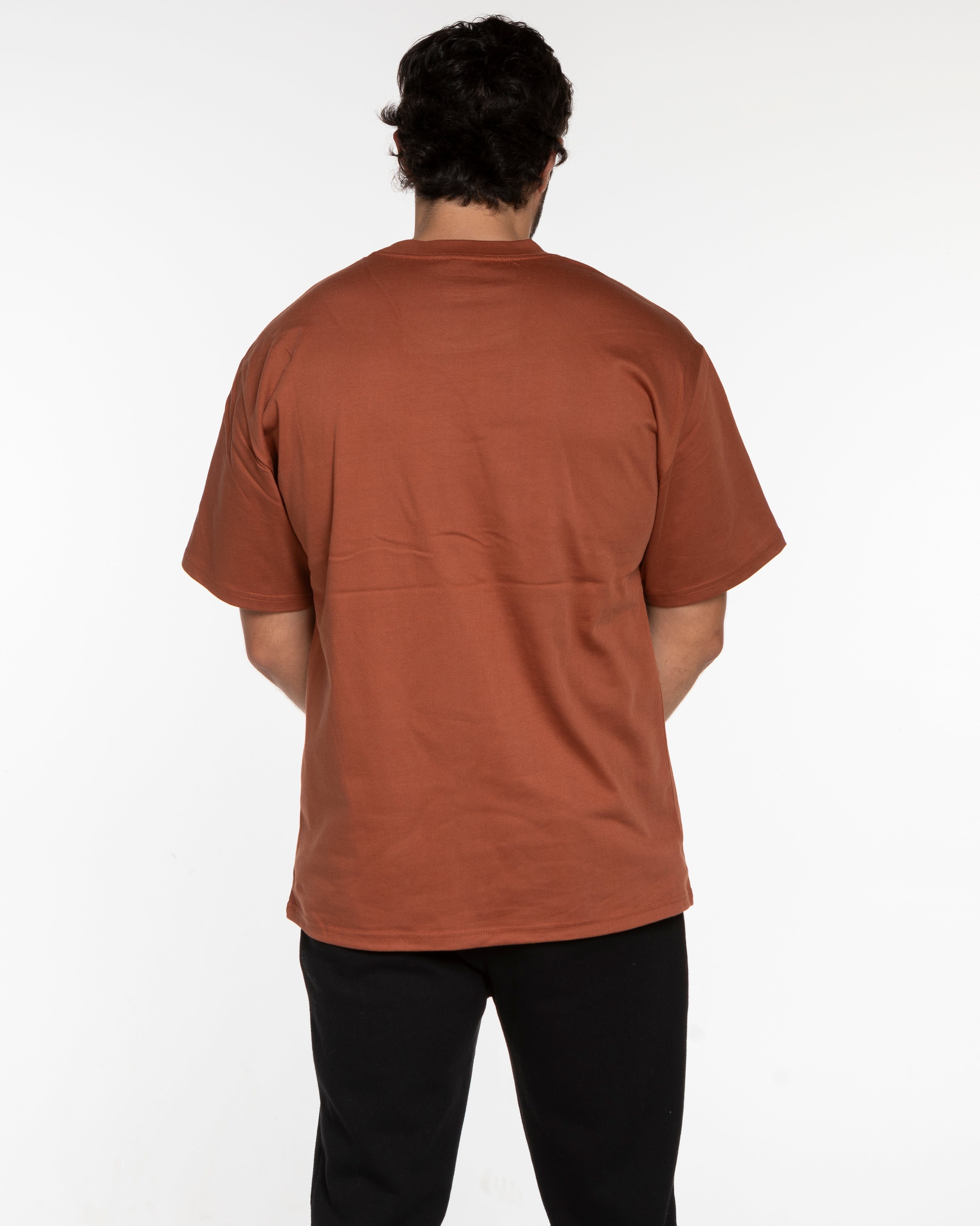 The Mens Heavyweight Tee - Clay - PURE QUALITY -  Left Chest & Back Center Stacked - White