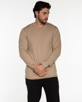 The Mens Long Sleeve - Sand - Core Reform - Center Chest Stacked & Back Left Corner - Printed - Khaki