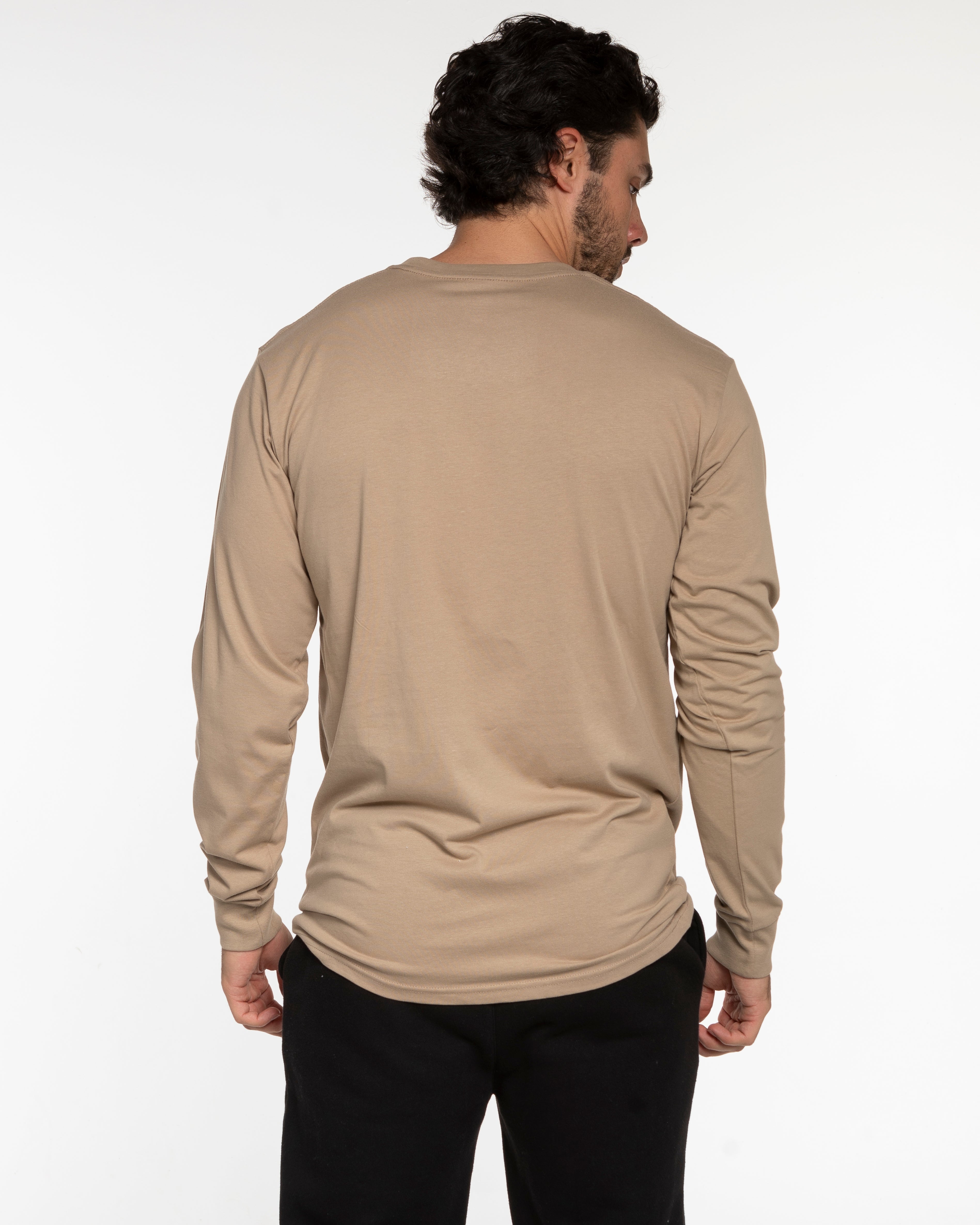 The Mens Long Sleeve - Sand - Core Reform - Center Chest Stacked & Back Left Corner - Printed - Khaki