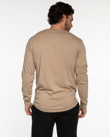 The Mens Long Sleeve - Sand - Core Reform - Center Chest Stacked & Back Left Corner - Printed - Khaki