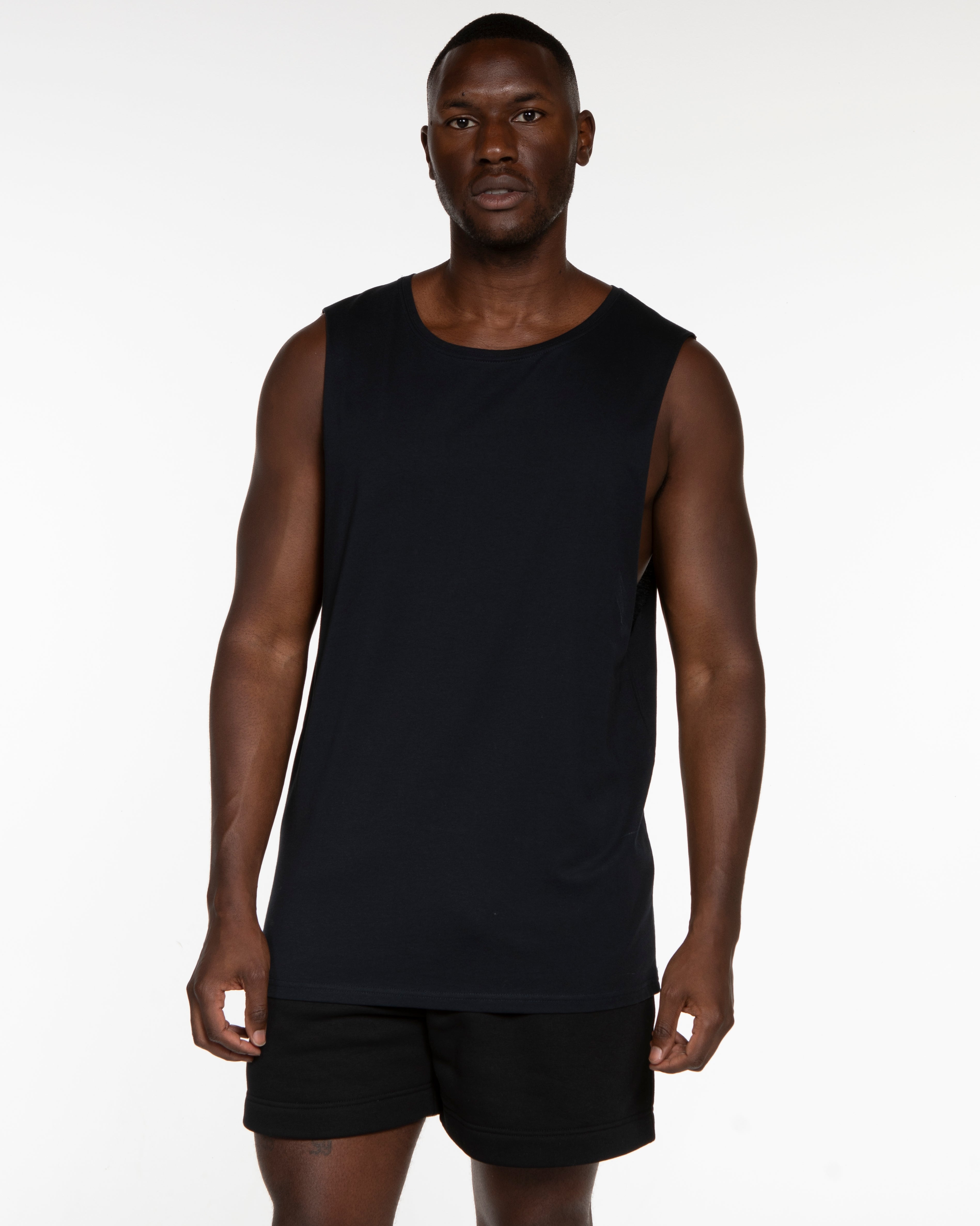 The Muscle Tank - Navy - Bond Fitness - Center Chest Round & Upper Back - Printed - White
