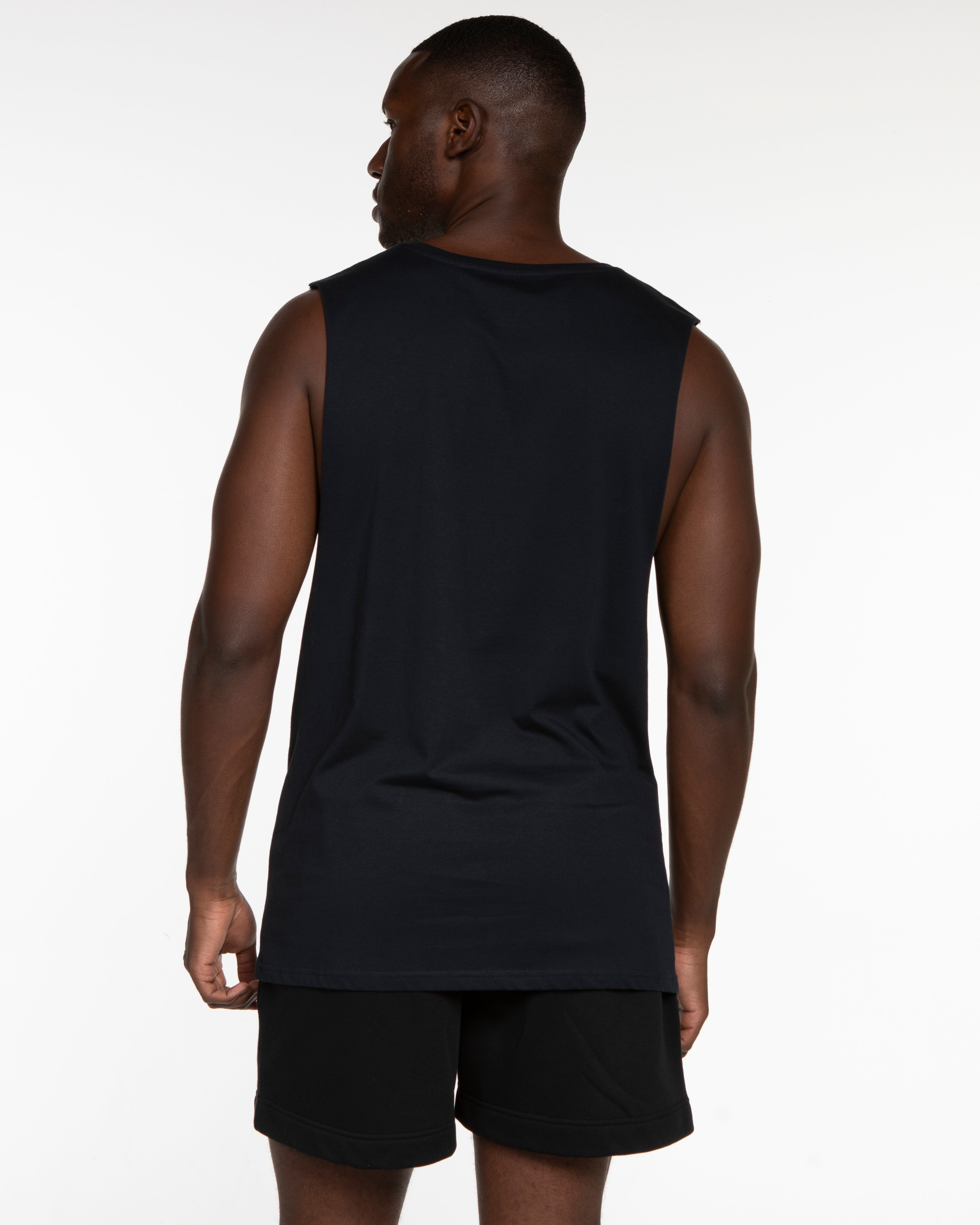 The Muscle Tank - Navy - Bond Fitness - Center Chest Round & Upper Back - Printed - White