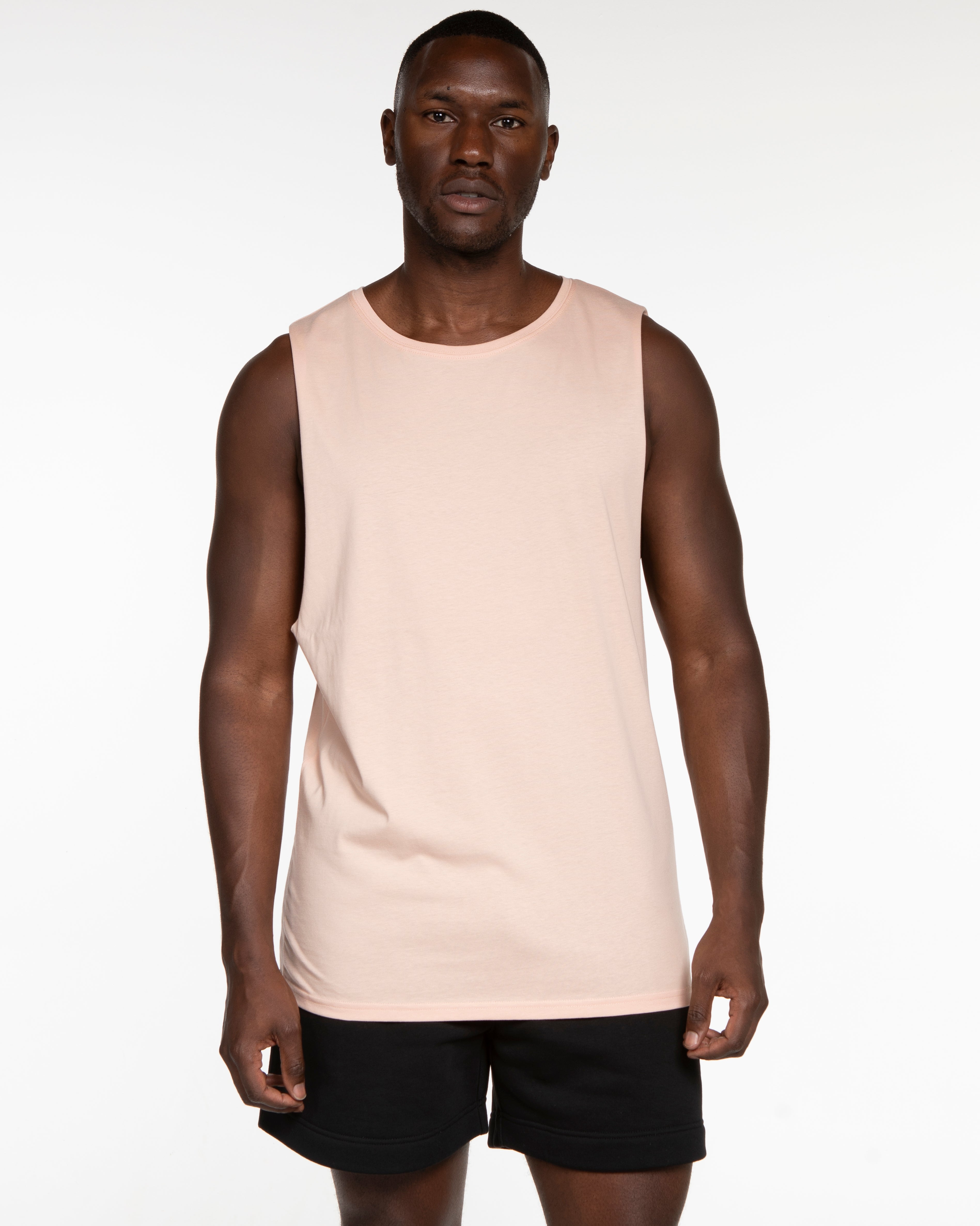 The Muscle Tank - Pale Pink - Bond Fitness - Center Chest Round & Upper Back - Printed - White