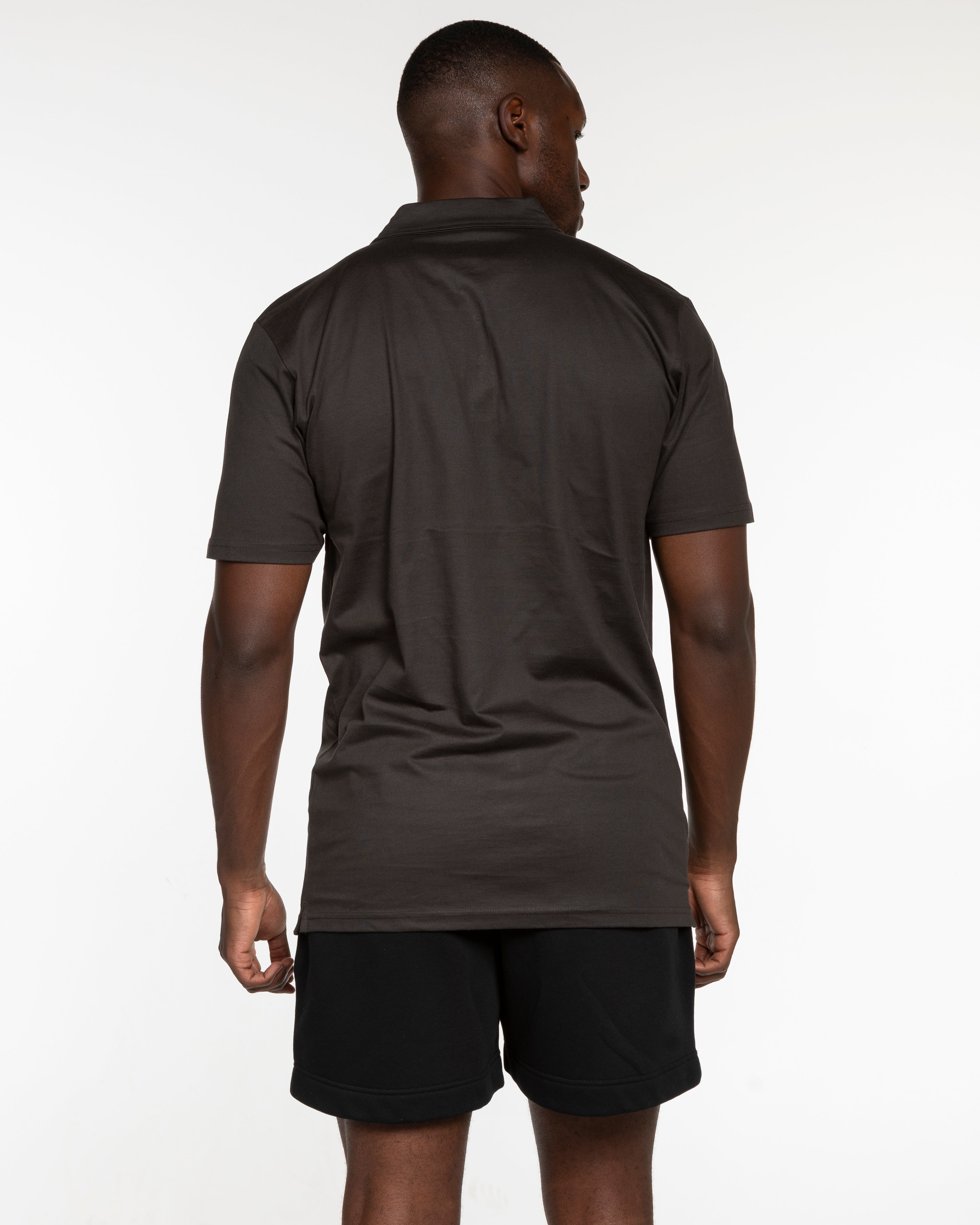 The Mens Polo - Charcoal - Chosen Foods - Left Chest Stacked - Embroidered - White