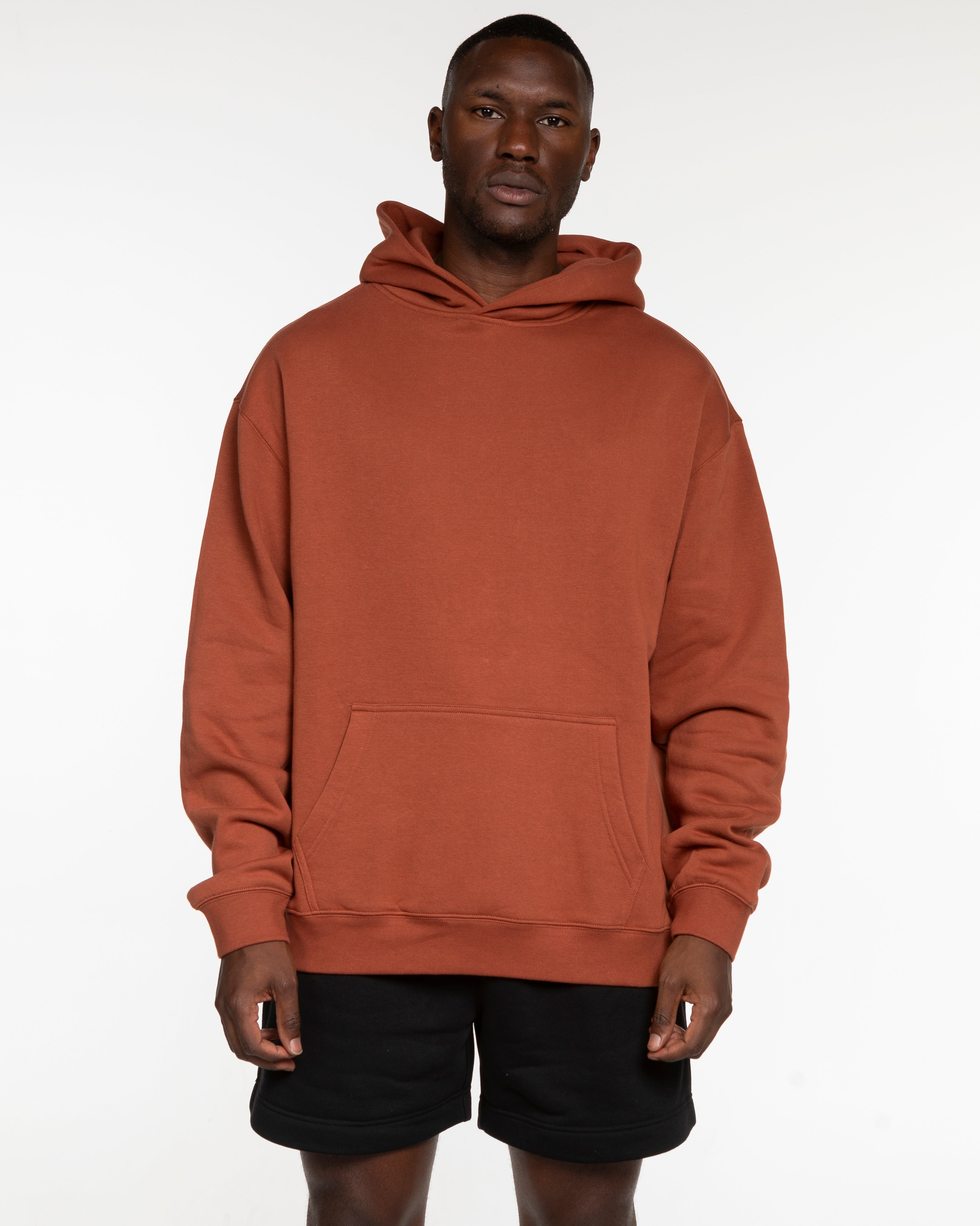 The Mens Hoodie - Cinnamon - Powerhouse Fitness - Front Upper Pocket & Full Back - Printed - Off White